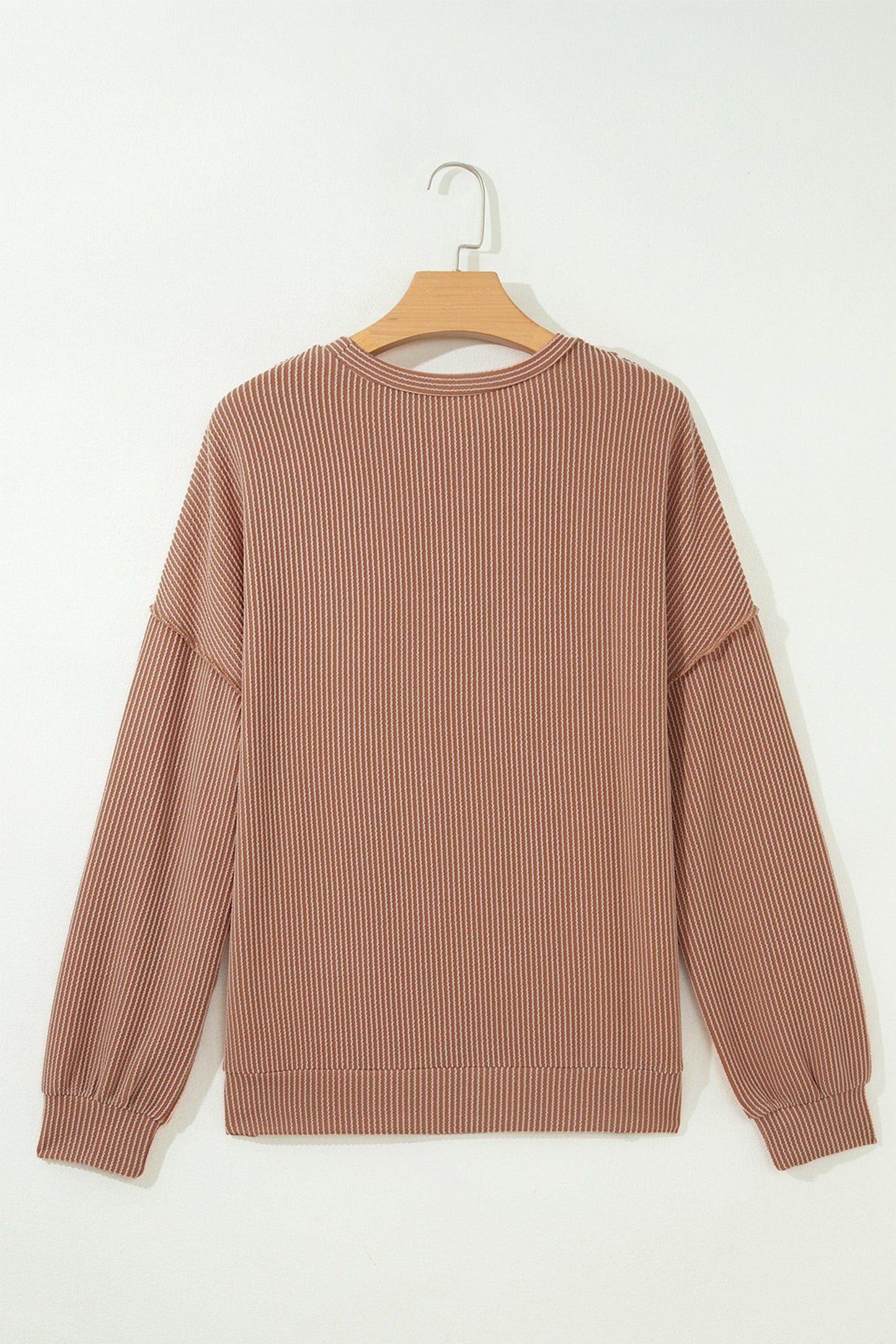 Leopard Colorblock Reverse Seam Corded Knit Long Sleeve Top