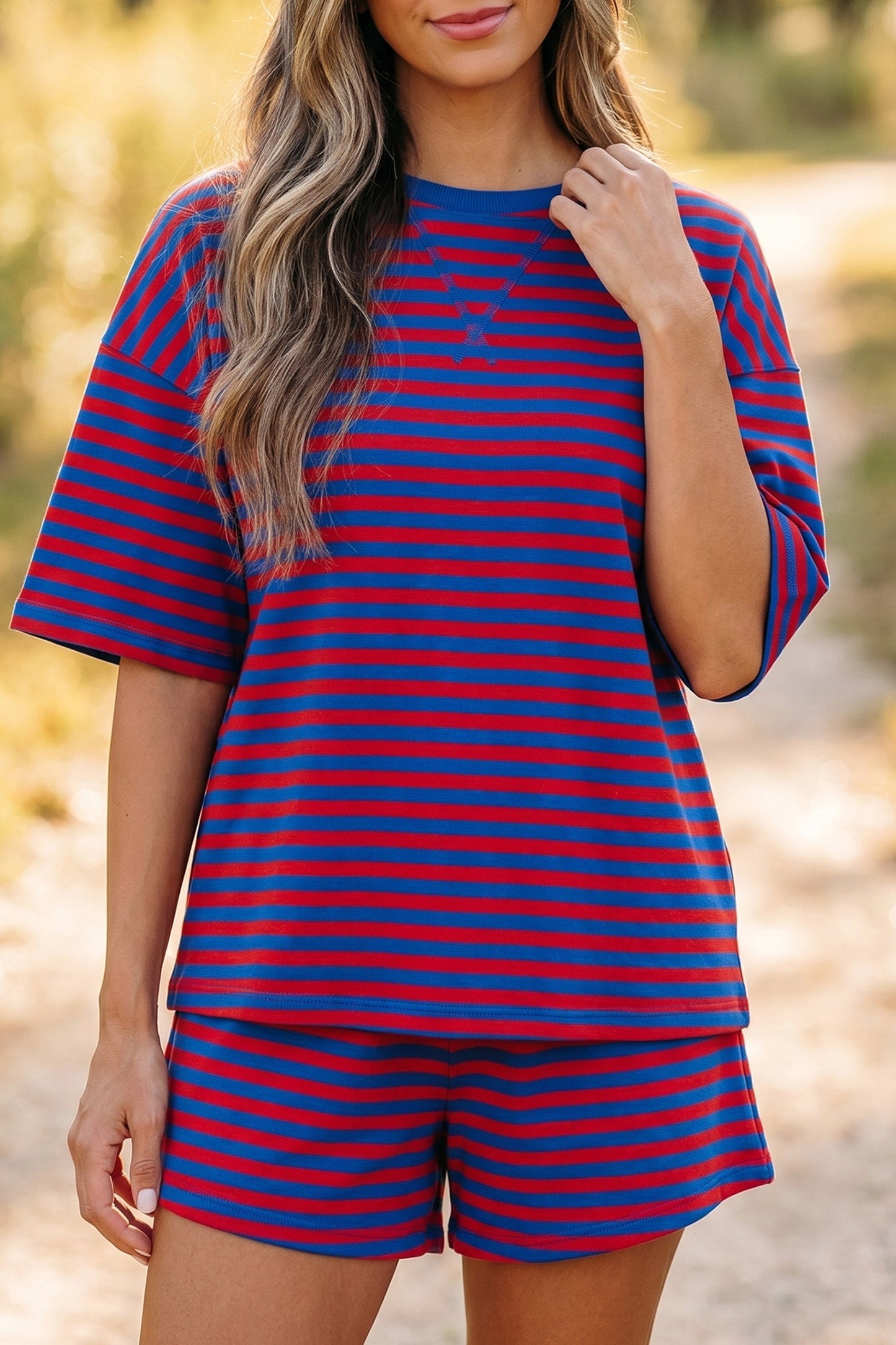 Stripe Short Sleeve Top & High Waist Short Set