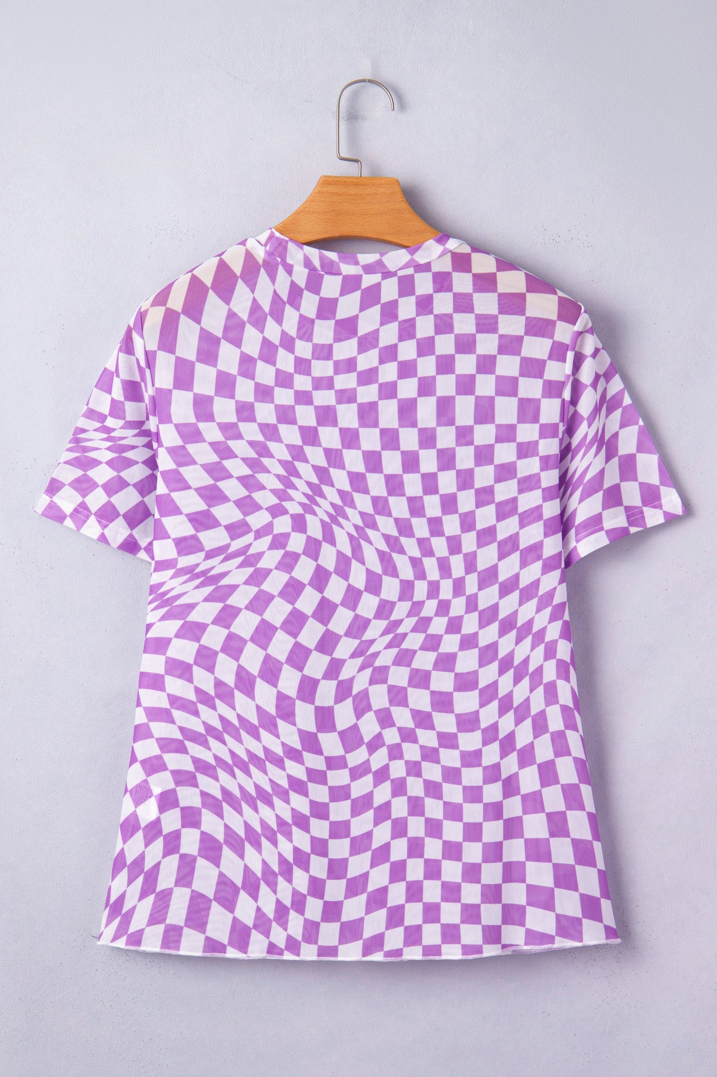 Checker Mesh Mock Neck Short Sleeve T-Shirt
