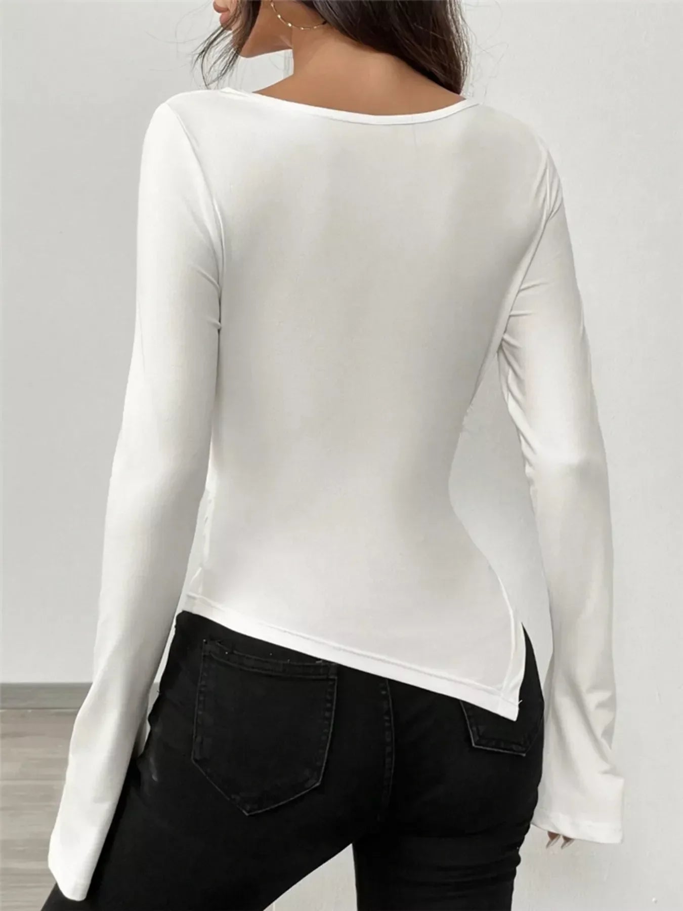 Asymmetrical Long Sleeve Fitted T-Shirt