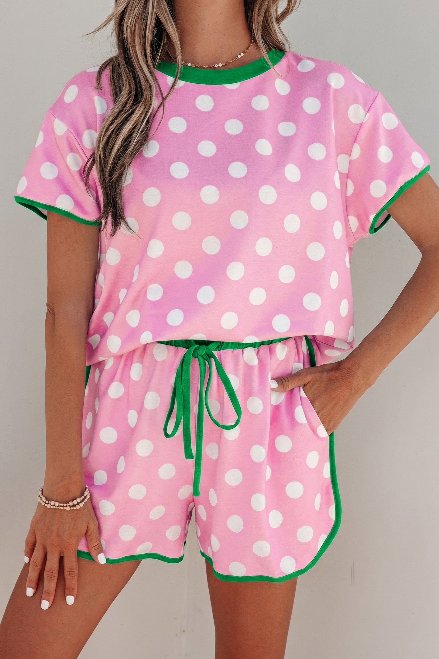 Polka Dot Contrast Trim Top & Short Set