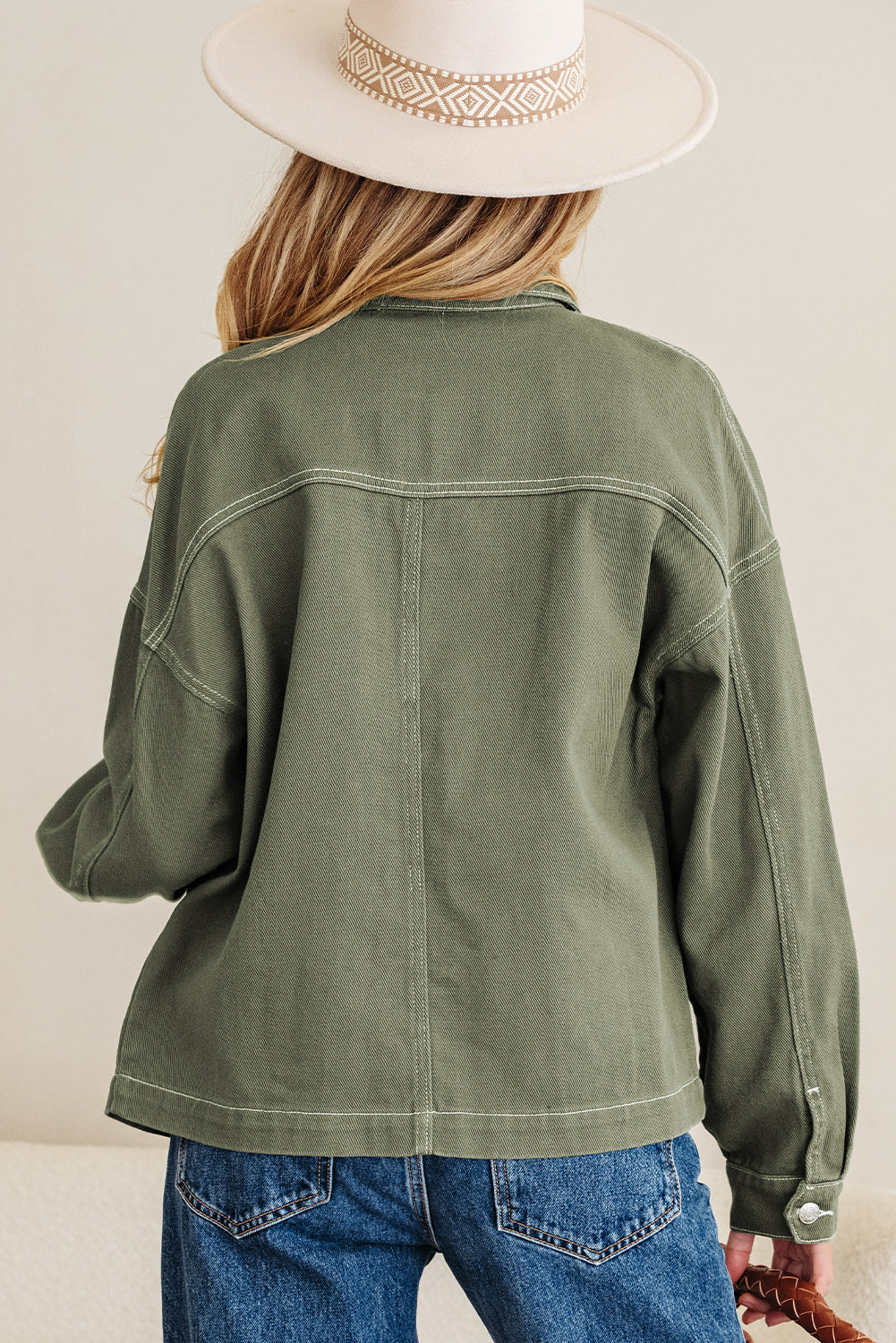 Denim Button-Up Patch Pocket Collared Jacket