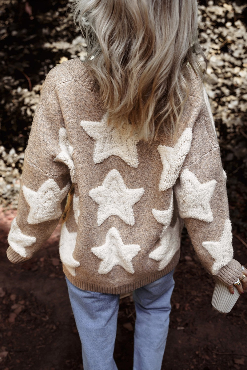 Women Star Button Up Long Sleeve Cardigan