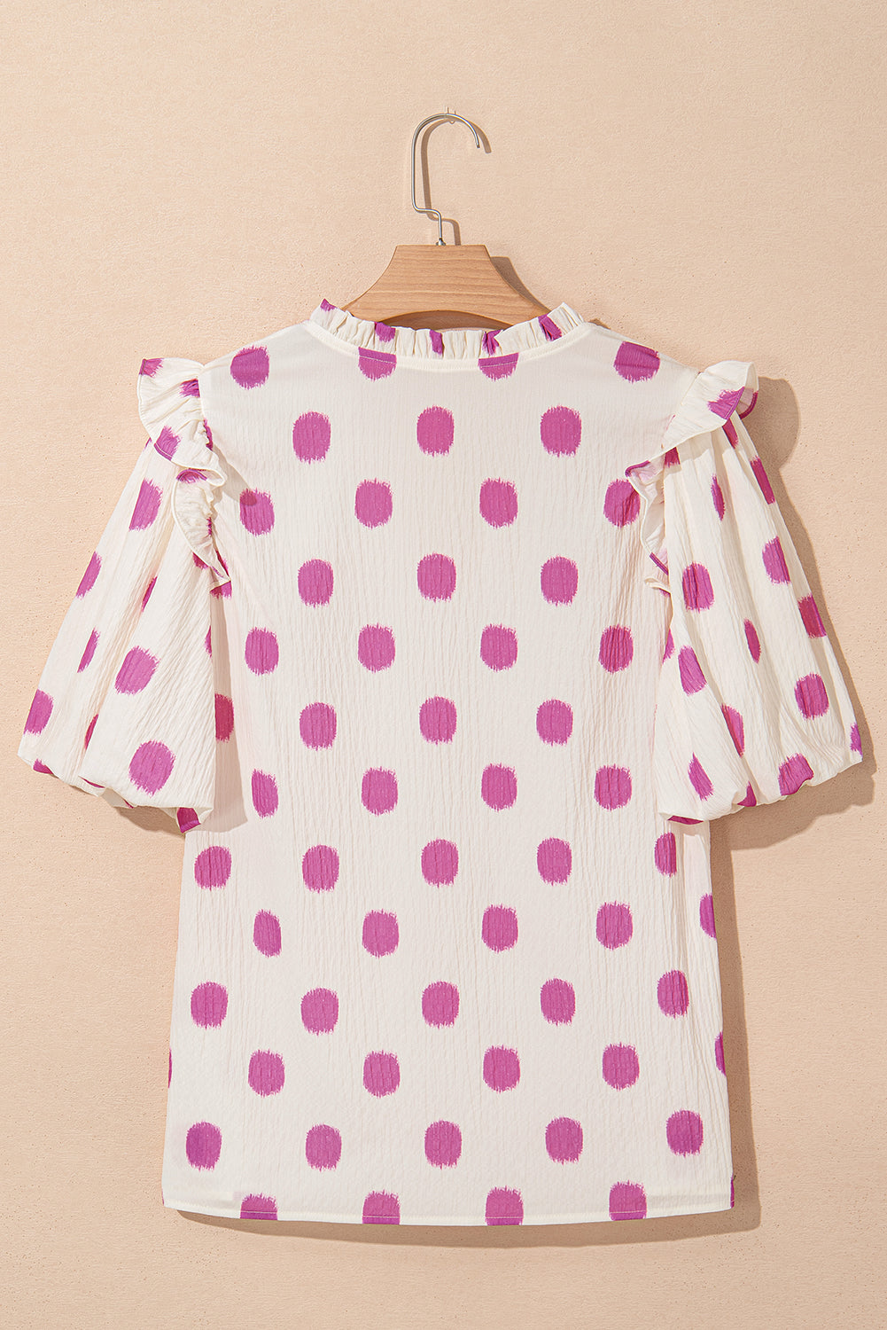 Notched Neck Shirred Yoke Balloon Sleeve Blouse
