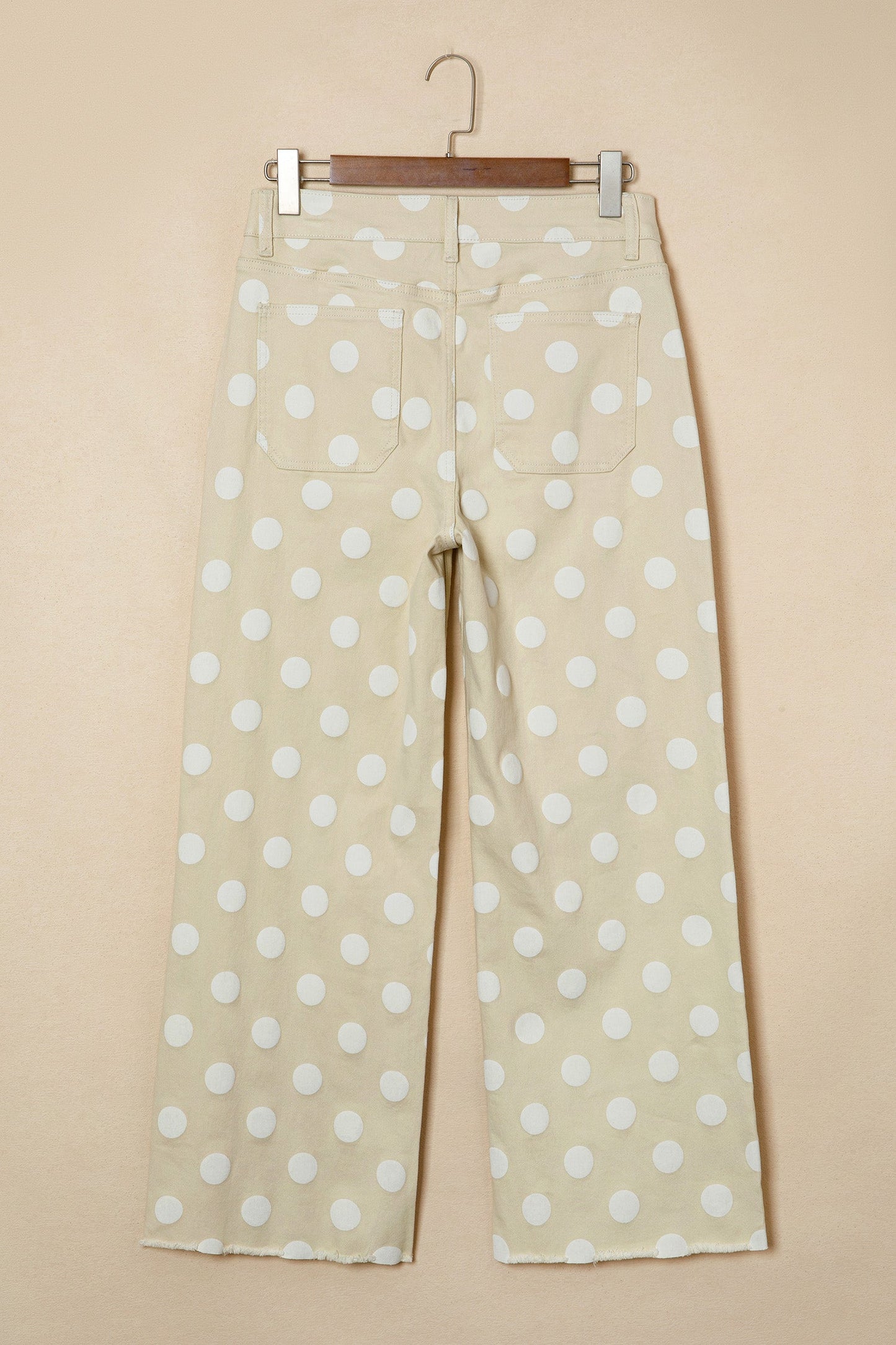 Polka Dot Denim Raw Hem High Waist Jeans