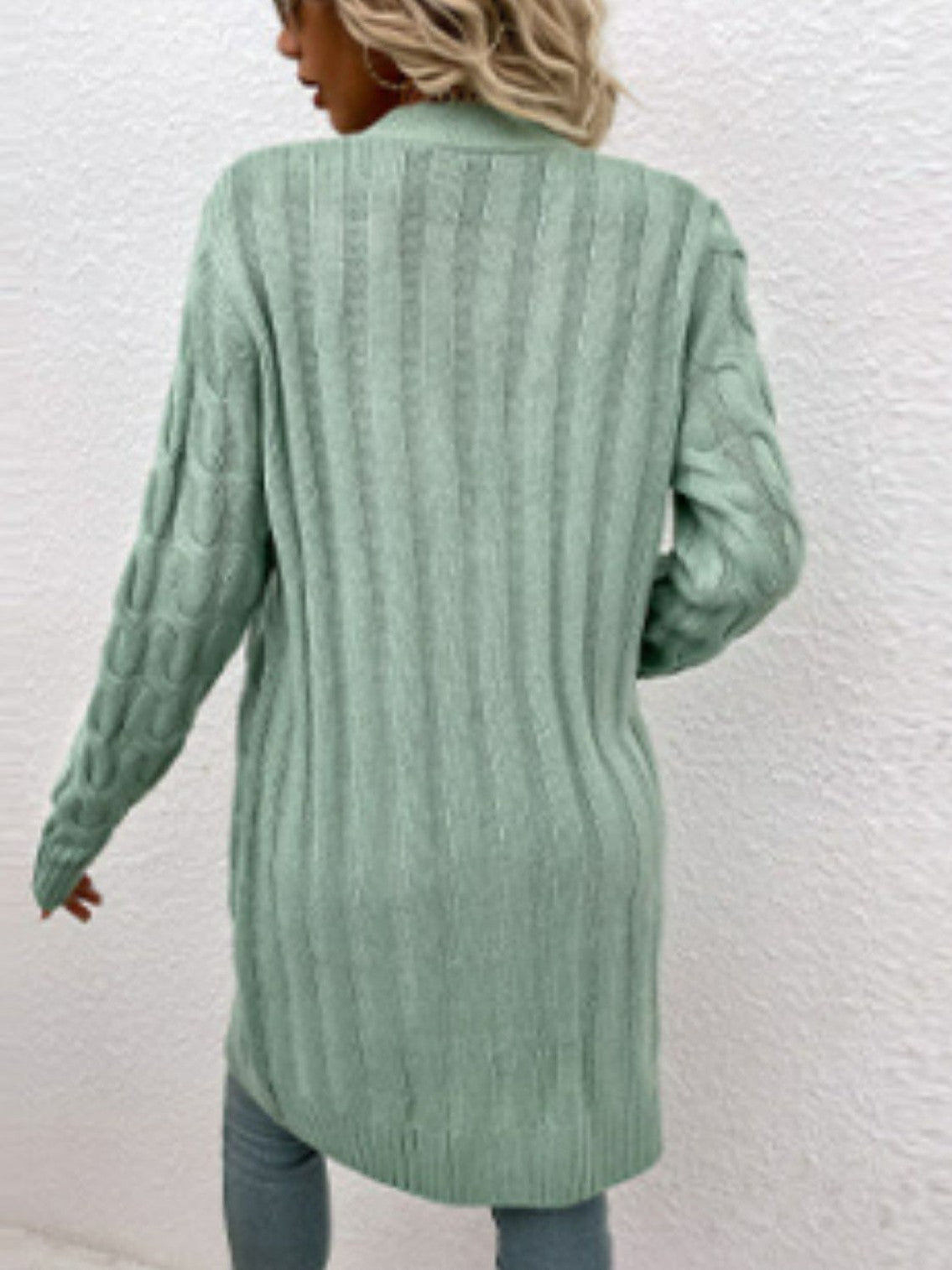 Women Cable-Knit Button Down Cardigan with Pockets