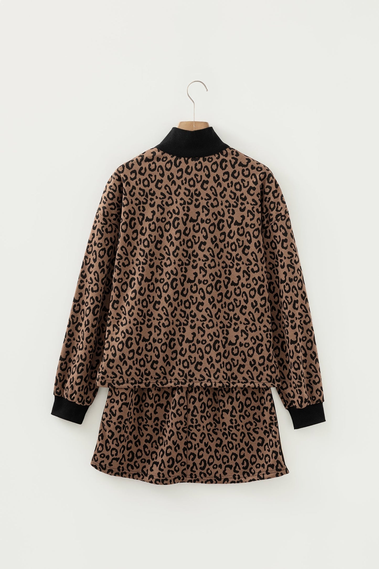Leopard Quarter Zip Top & Mini Skirt Set