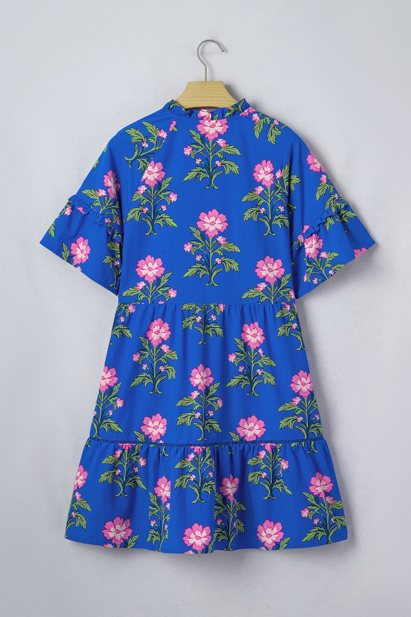 Floral Tie V-Neck Short Sleeve Mini Dress