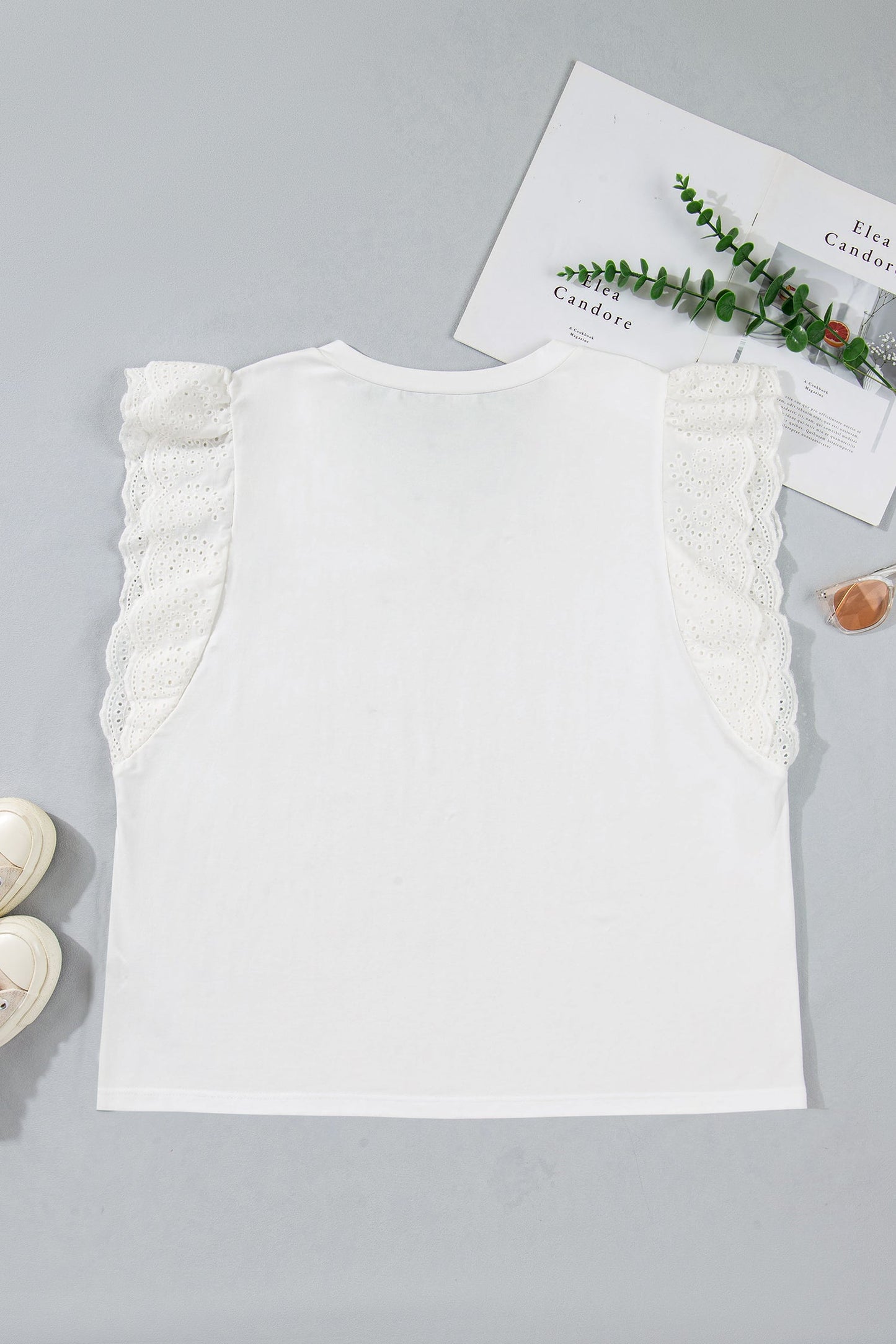 Plus Size Embroidered Eyelet Patchwork Short Sleeve Tee
