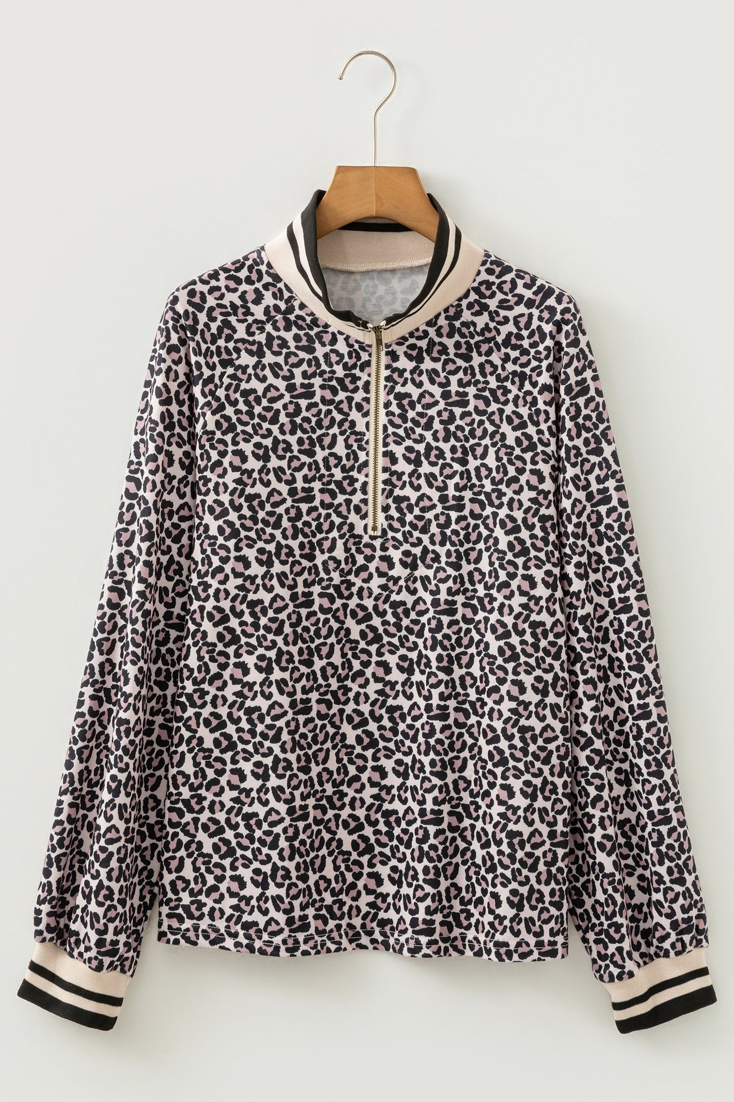 Leopard Half Zip Long Sleeve Blouse