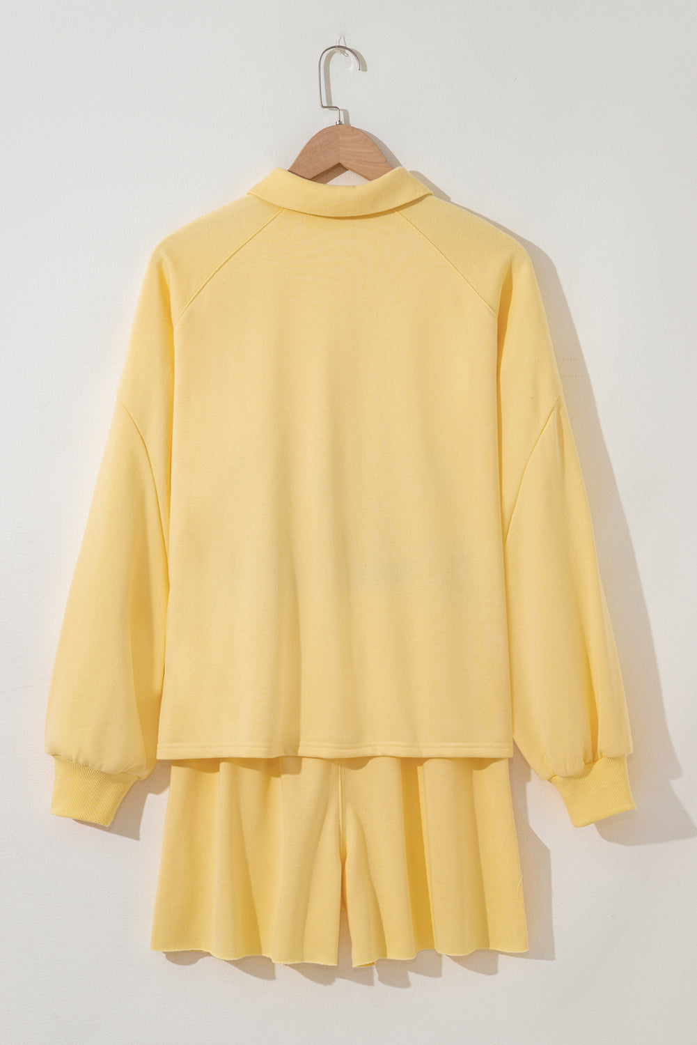 Solid Buttoned Collar Pullover & Shorts Set