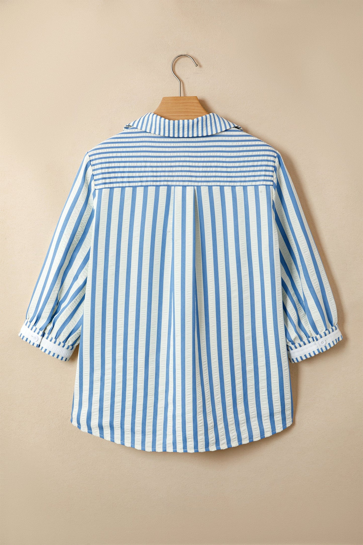 Stripe Collared V-Neck 3/4 Sleeve Blouse
