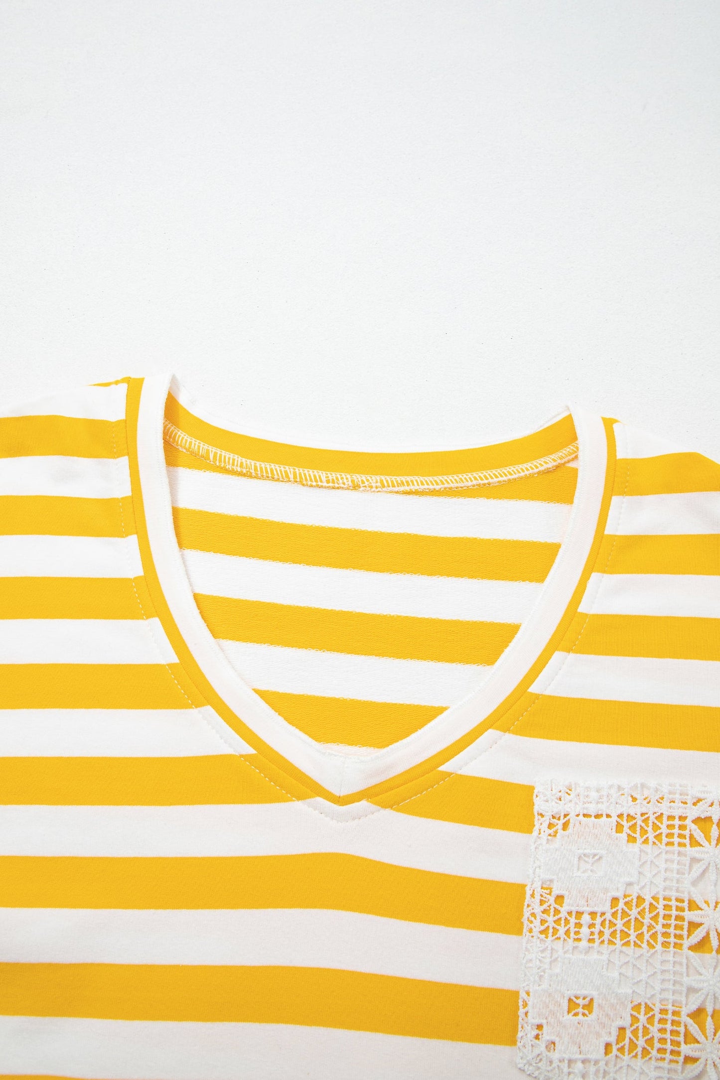 Stripe Lace Patchwork V-Neck Long Sleeve Top