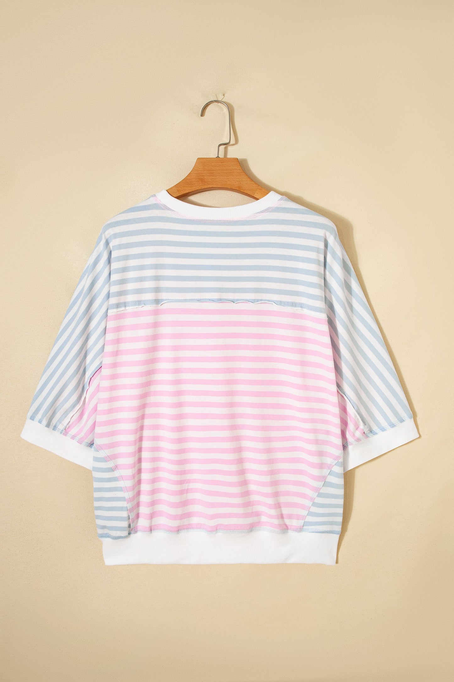 Stripe Oversize Dolman Sleeve Patchwork T-Shirt