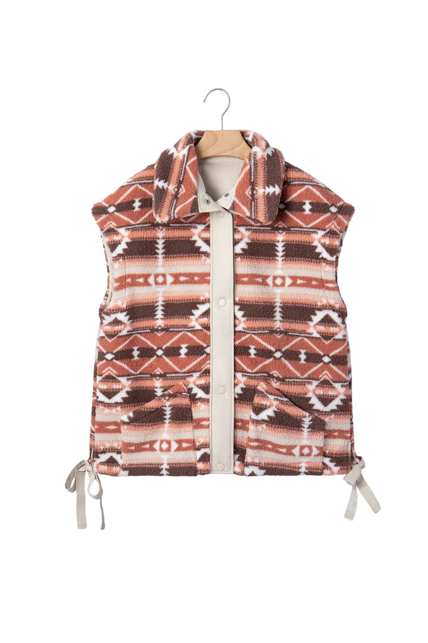 Aztec Fleece Buttoned Placket Side Tie Vest