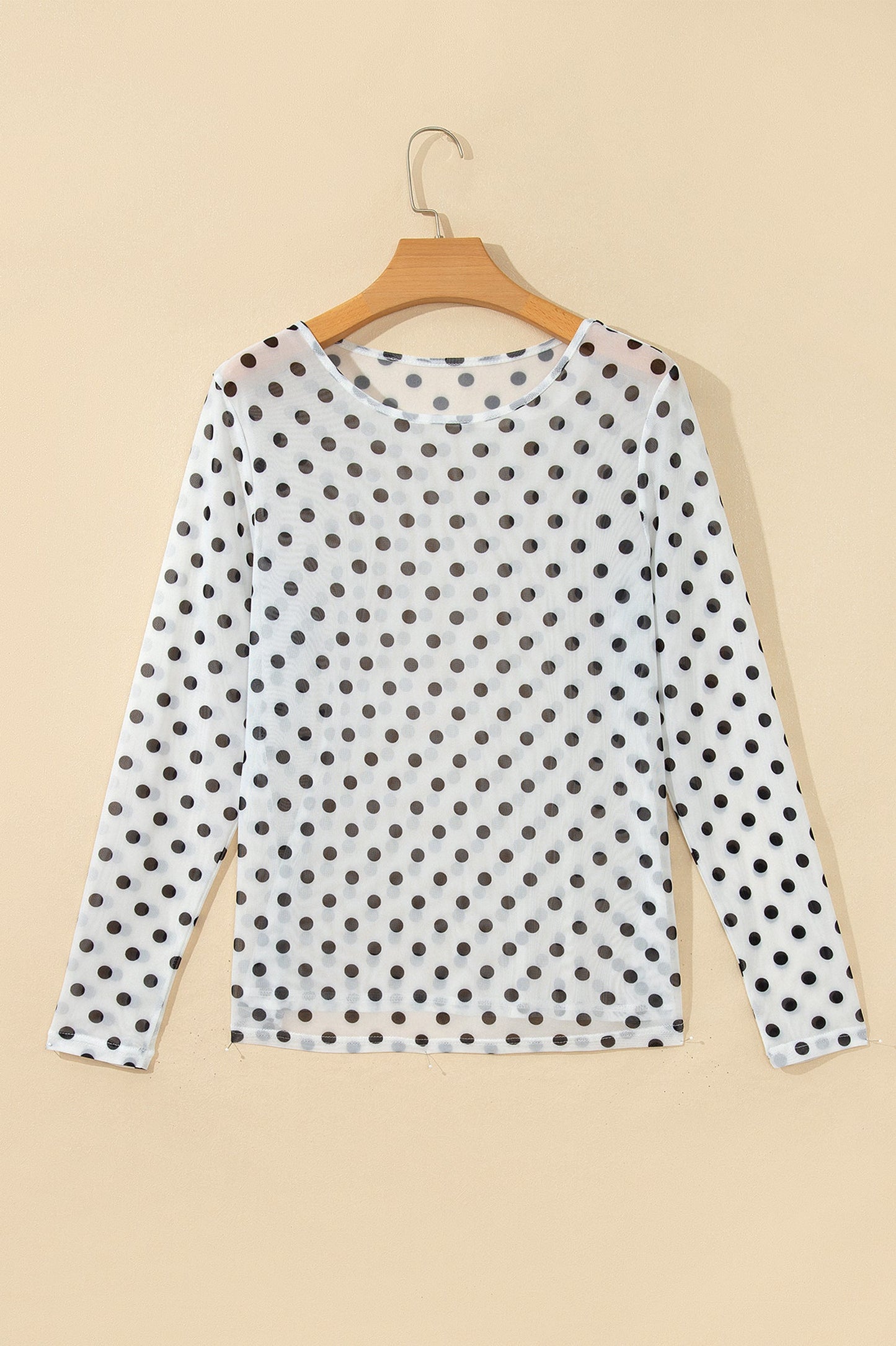 Polka Dot Sheer Mesh Long Sleeve Shift Top