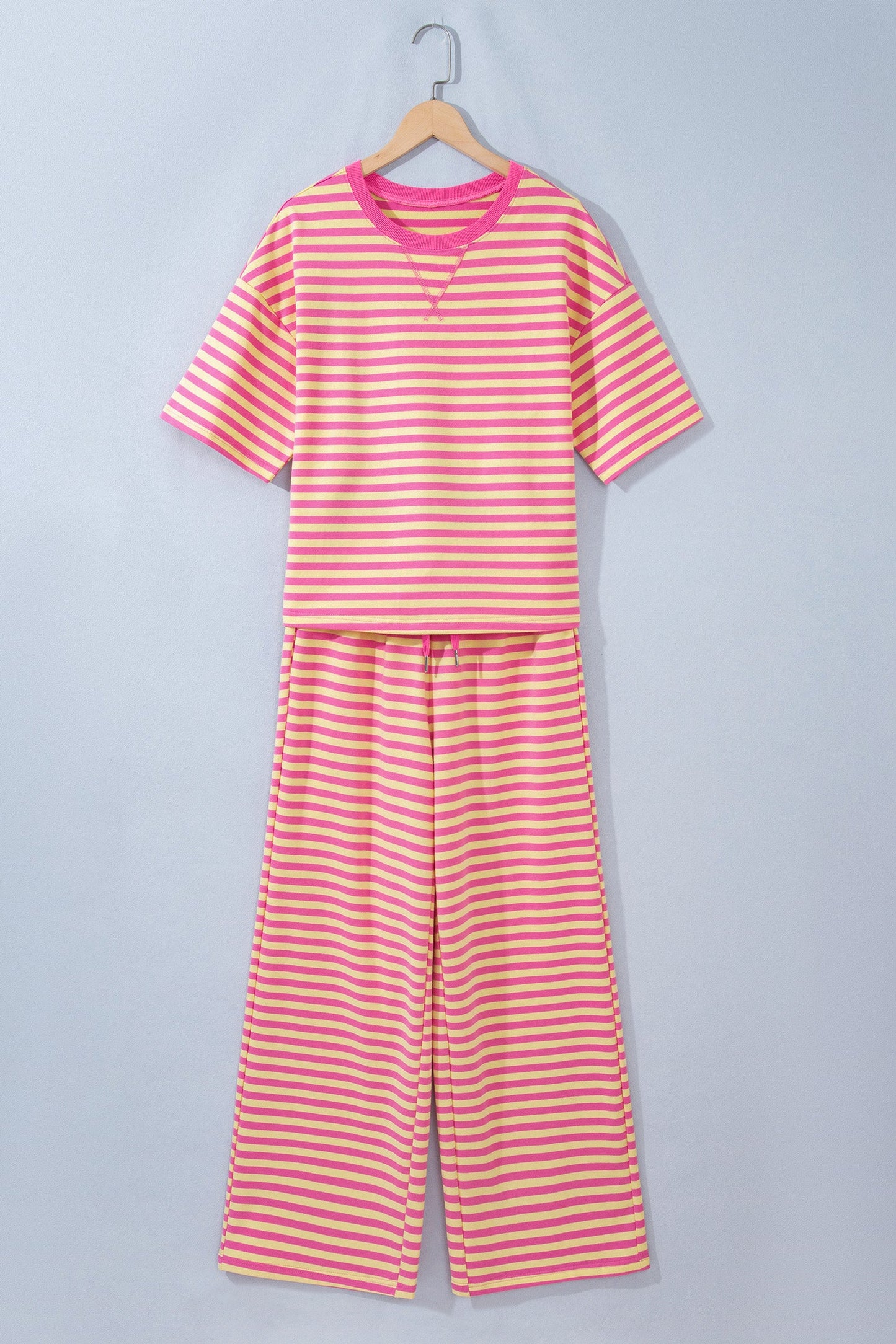 Stripe Colorblock Trim Short Sleeve Tee and Pants Set