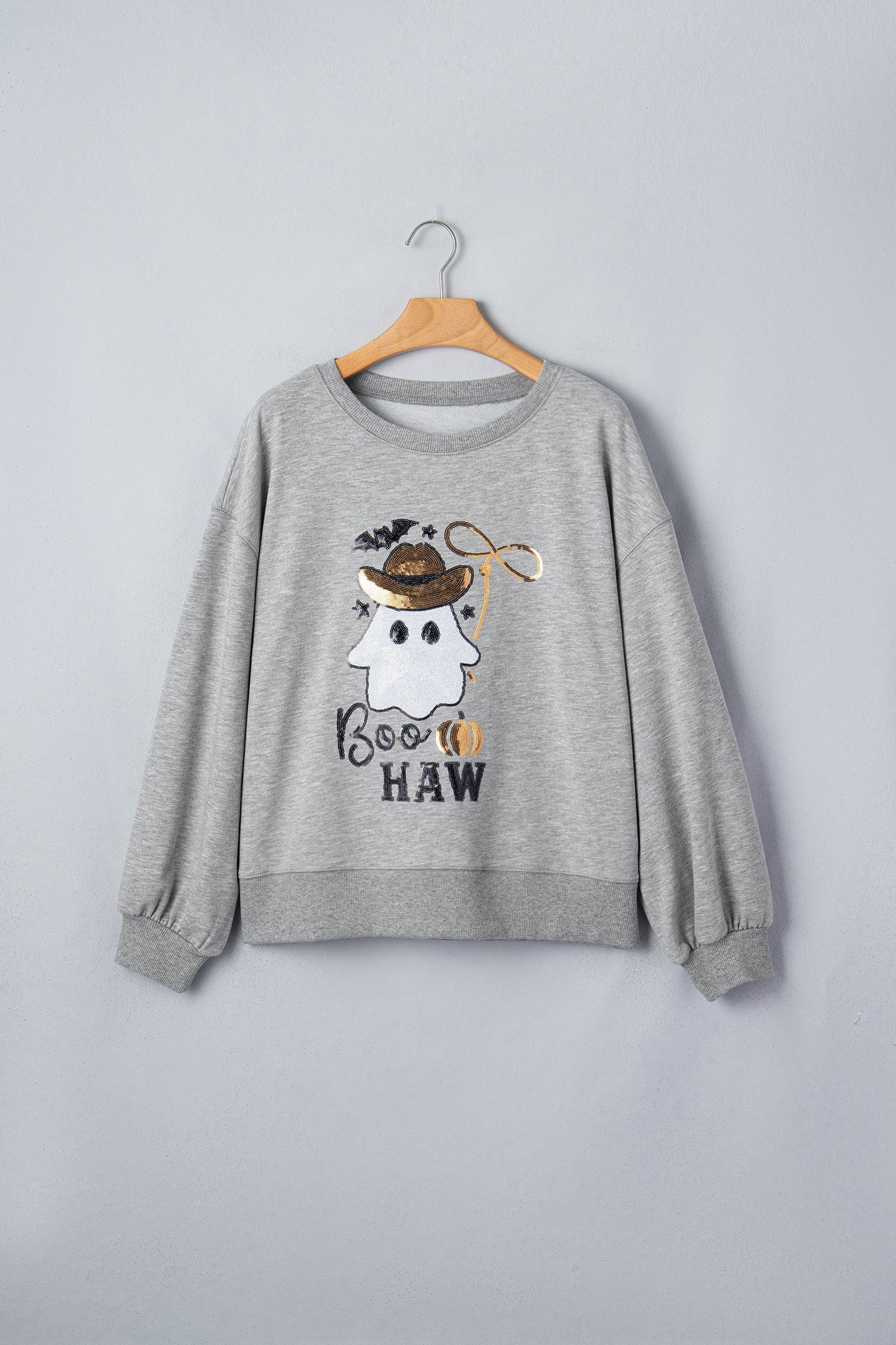 Halloween Western Ghost Sequin Graphic Long Sleeve Sweatshirt
