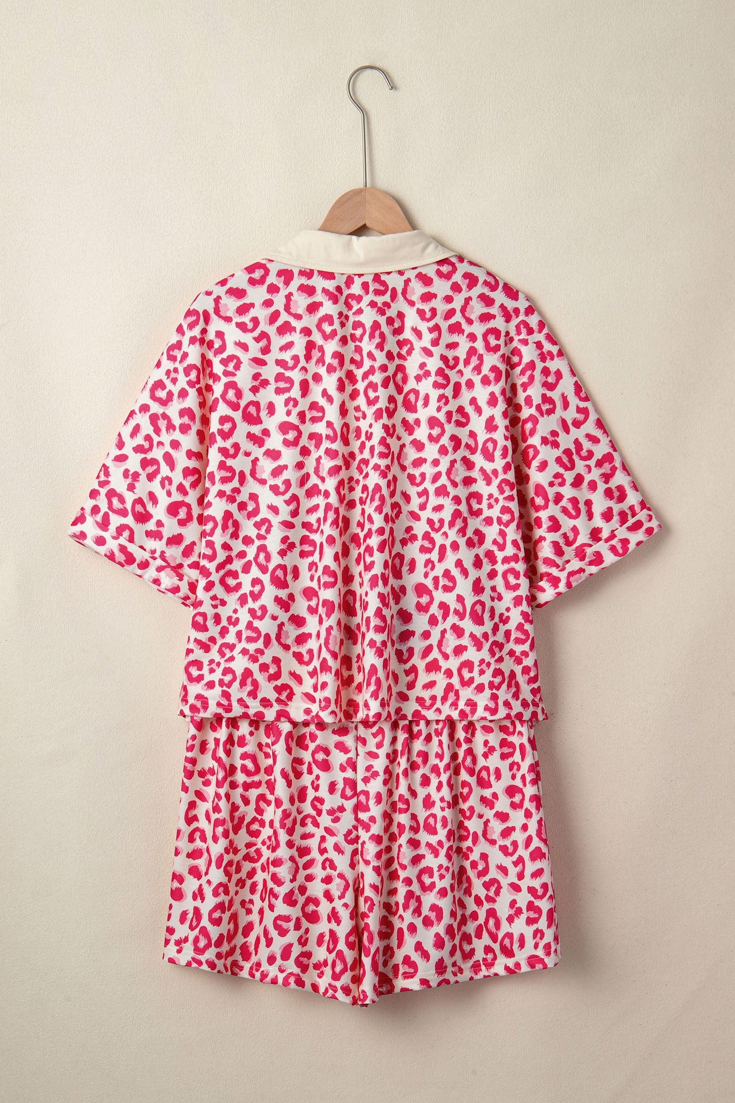 Leopard Collared V-Neck Top & Shorts Set
