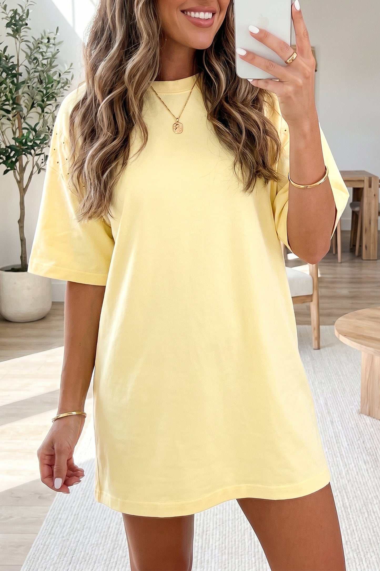 Solid Emboirdered Eyelet Patchwork T-Shirt Dress