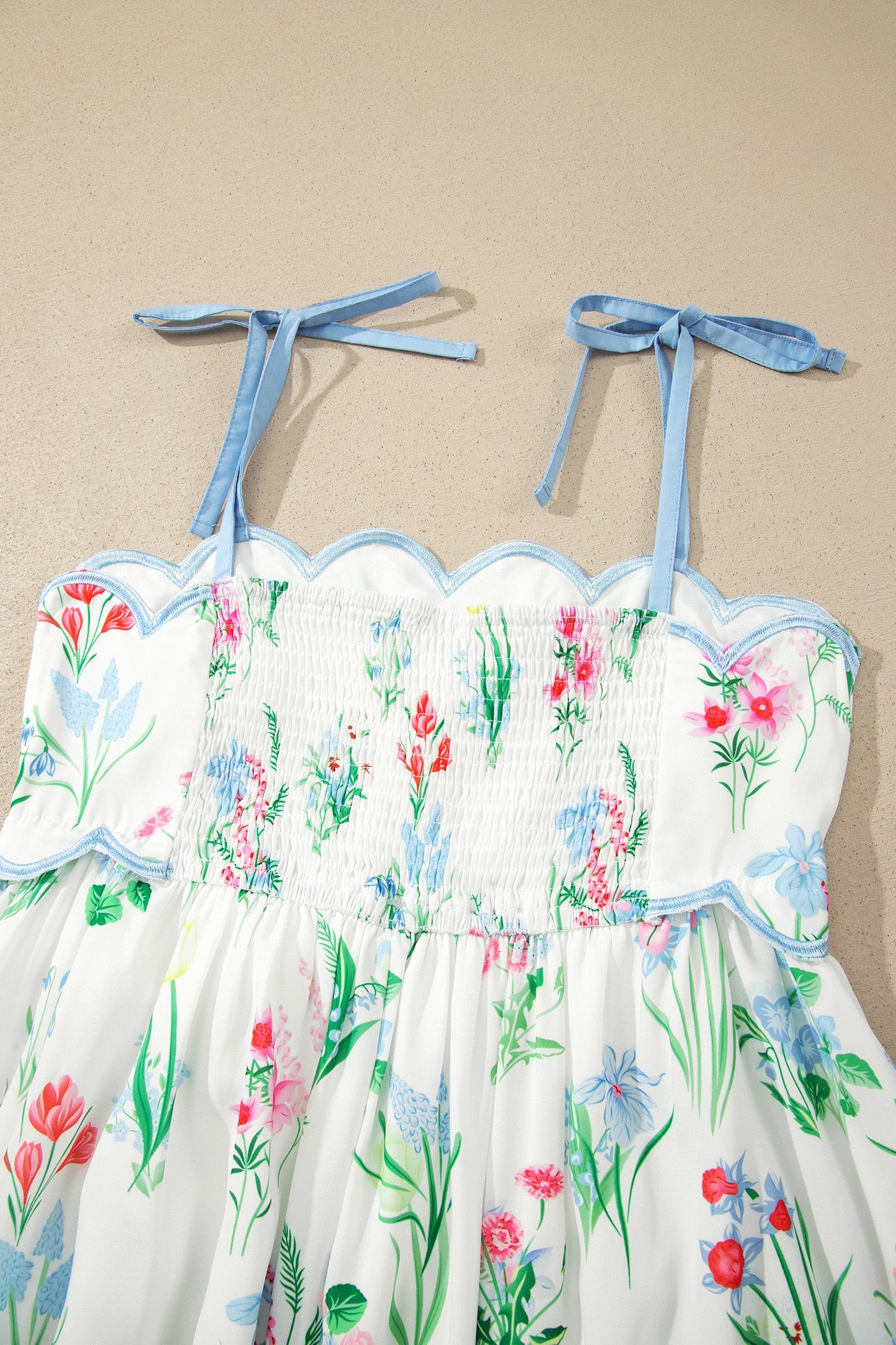 Floral Contrast Trim Tie Strap Midi Dress