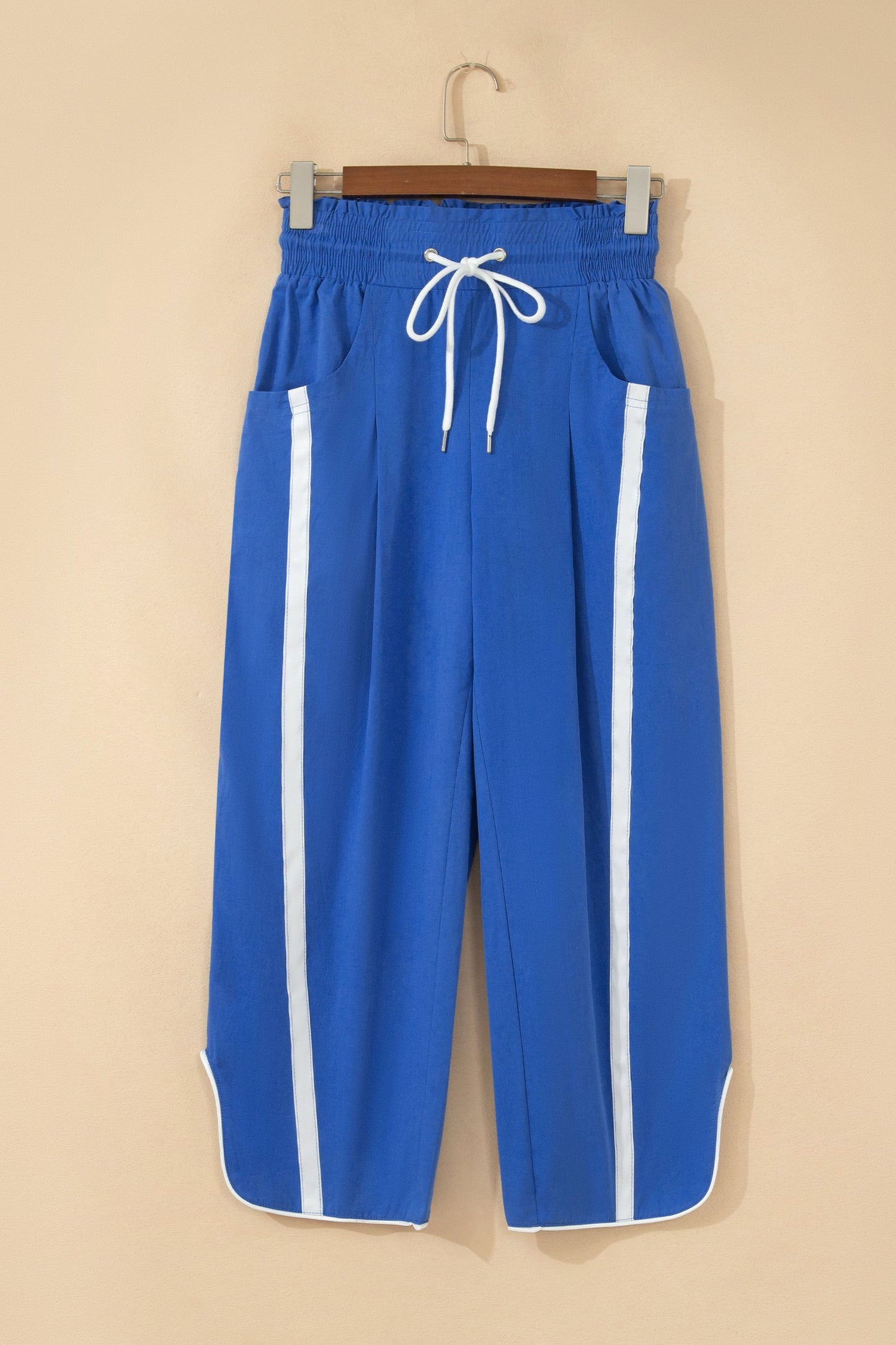 Stripe Smocked Waist Drawstring Cropped Pants
