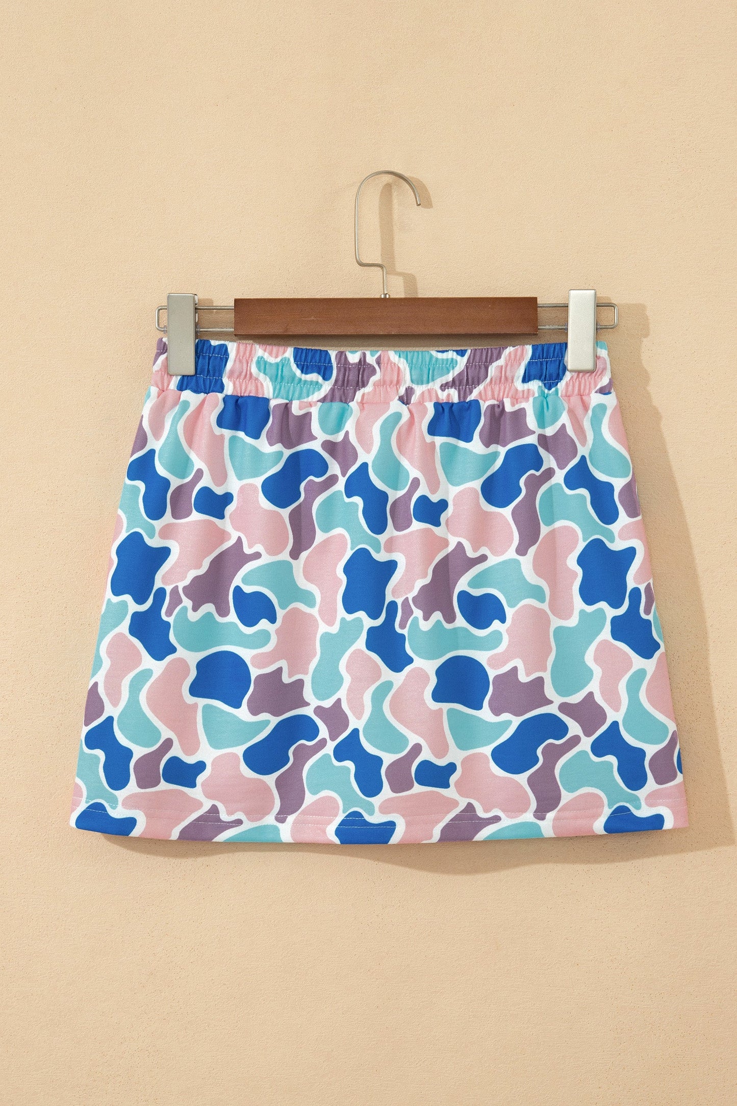 Abstract Camo Elastic Waist Drawstring Mini Skort