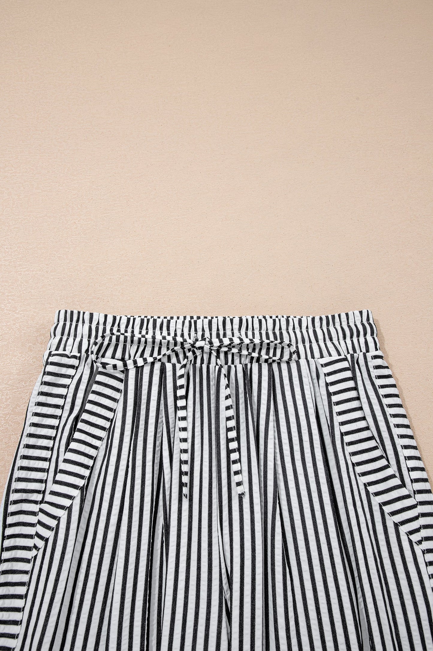 Stripe Wide Leg Elastic Drawstring Pants