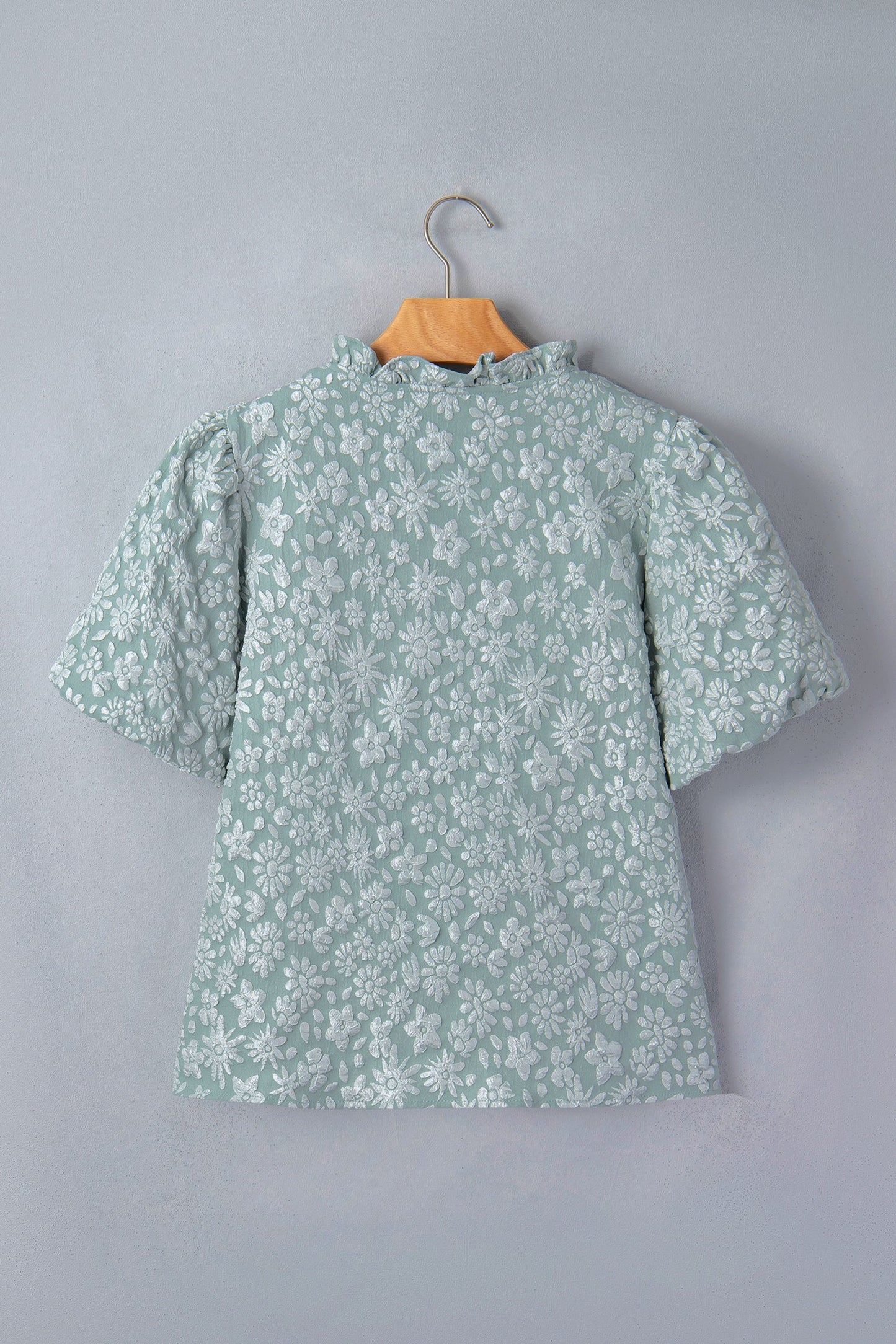 Floral Textured Jacquard Puff Sleeve Blouse