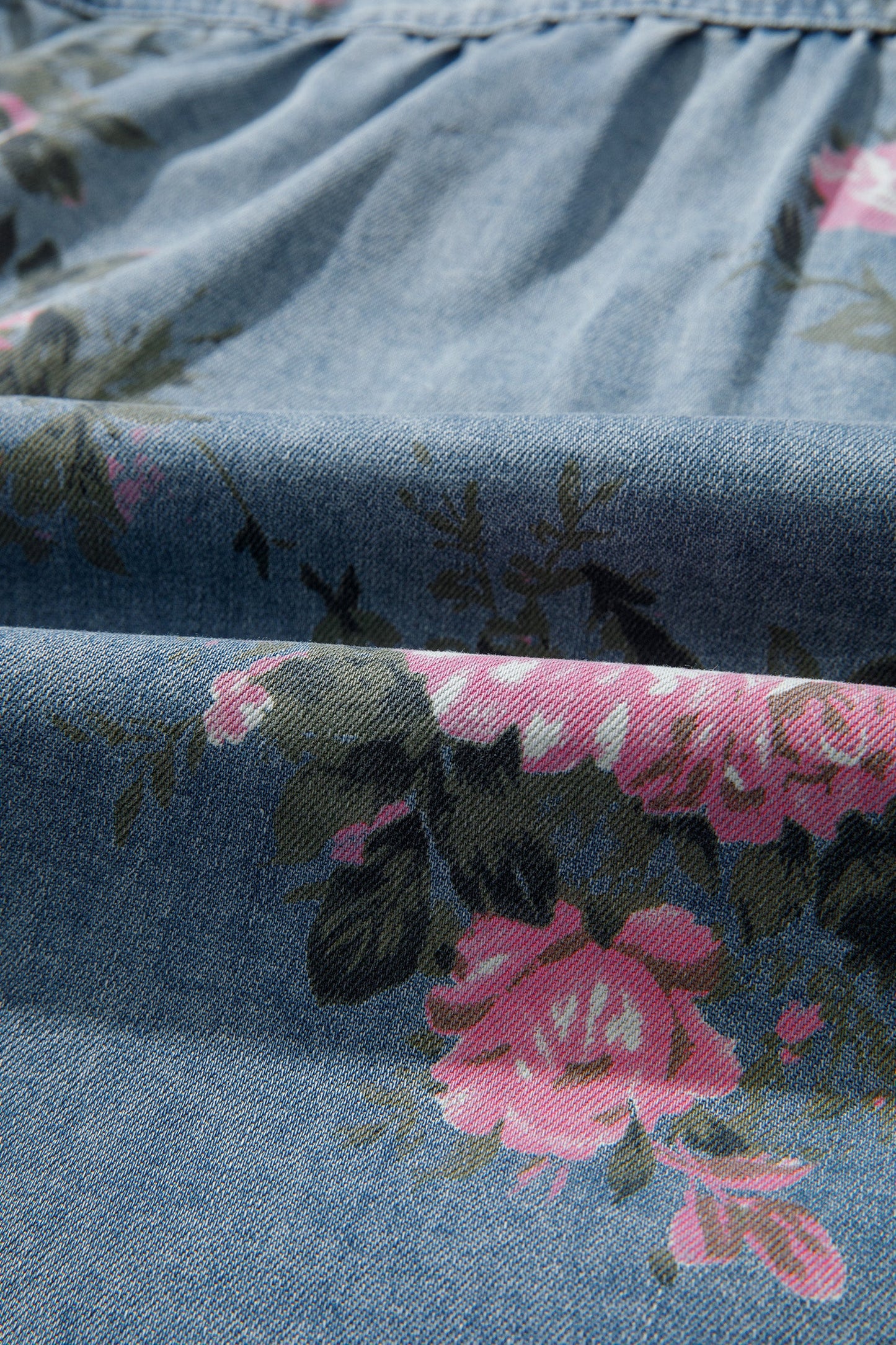 Floral Denim 3/4 Sleeve Buttoned Shirt