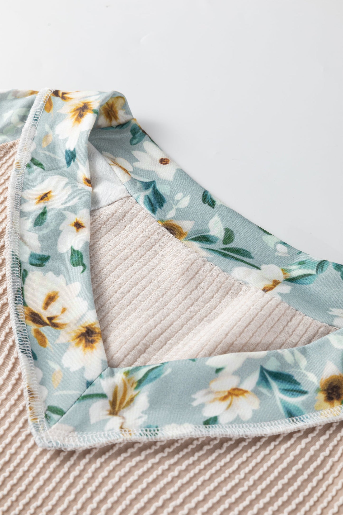 Floral Patchwork Corded Knit Long Sleeve Top