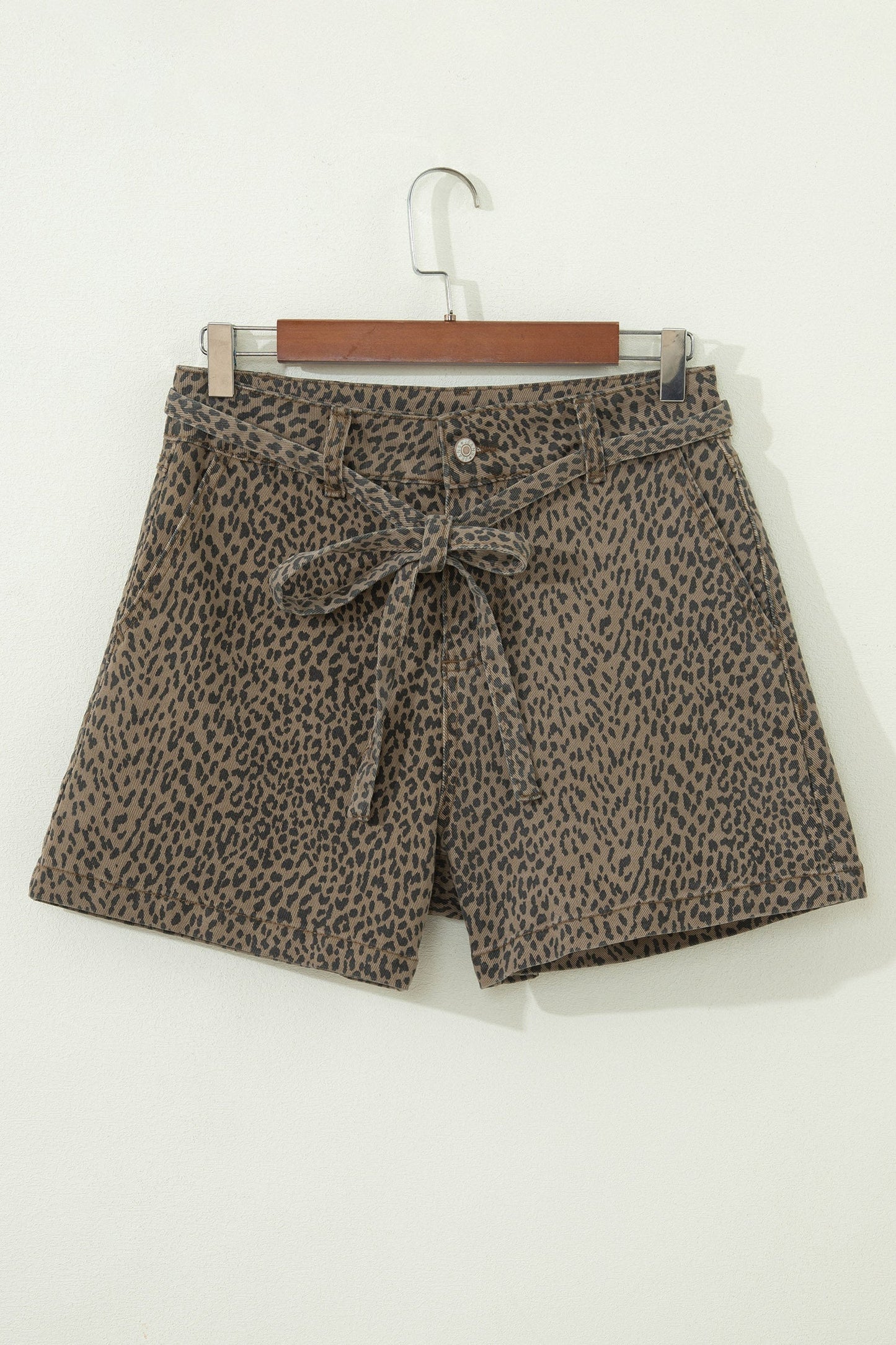 Leopard Denim Tie High Waist Shorts
