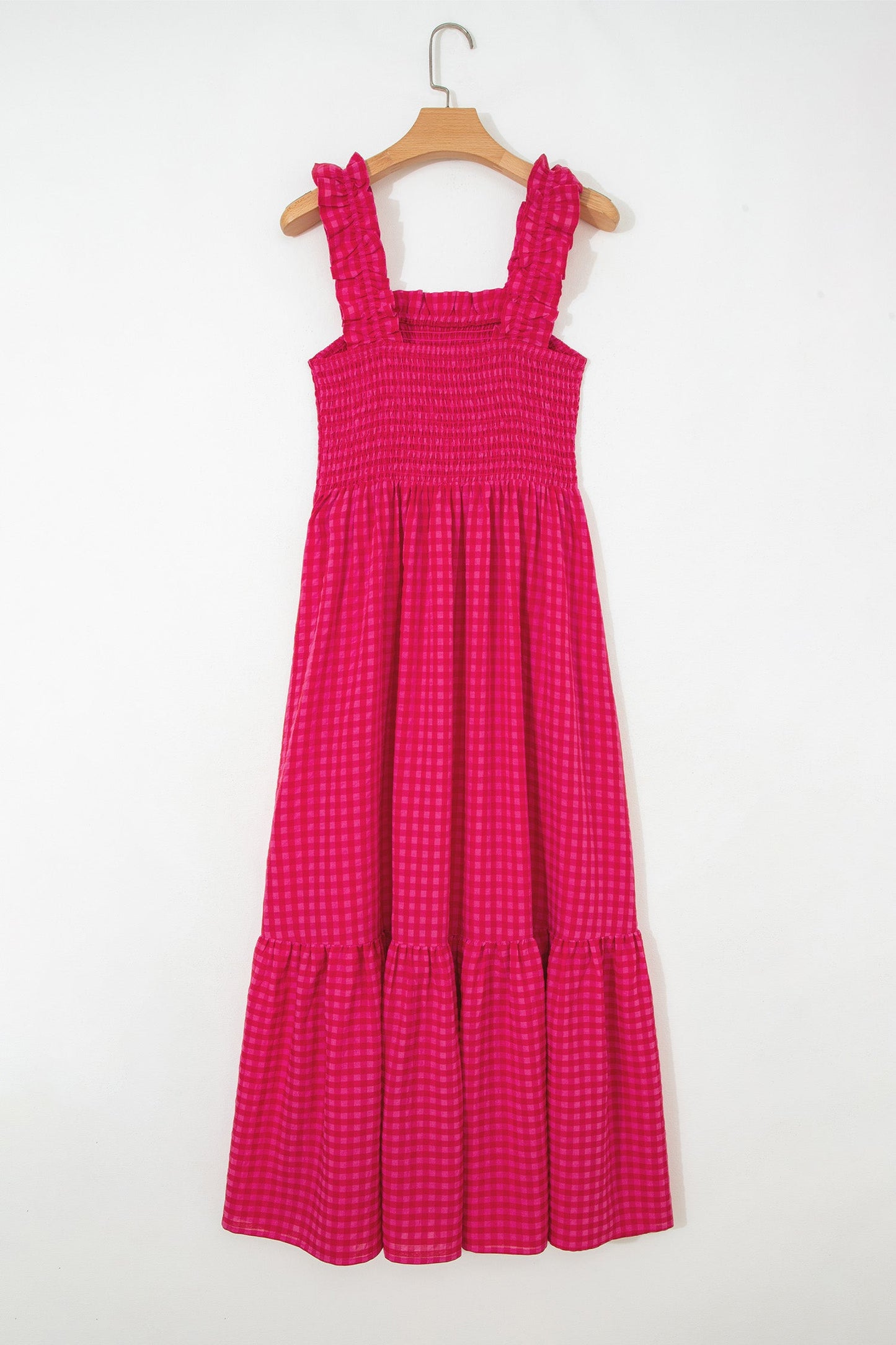 Gingham Plaid Smocked Square Neck Sundress