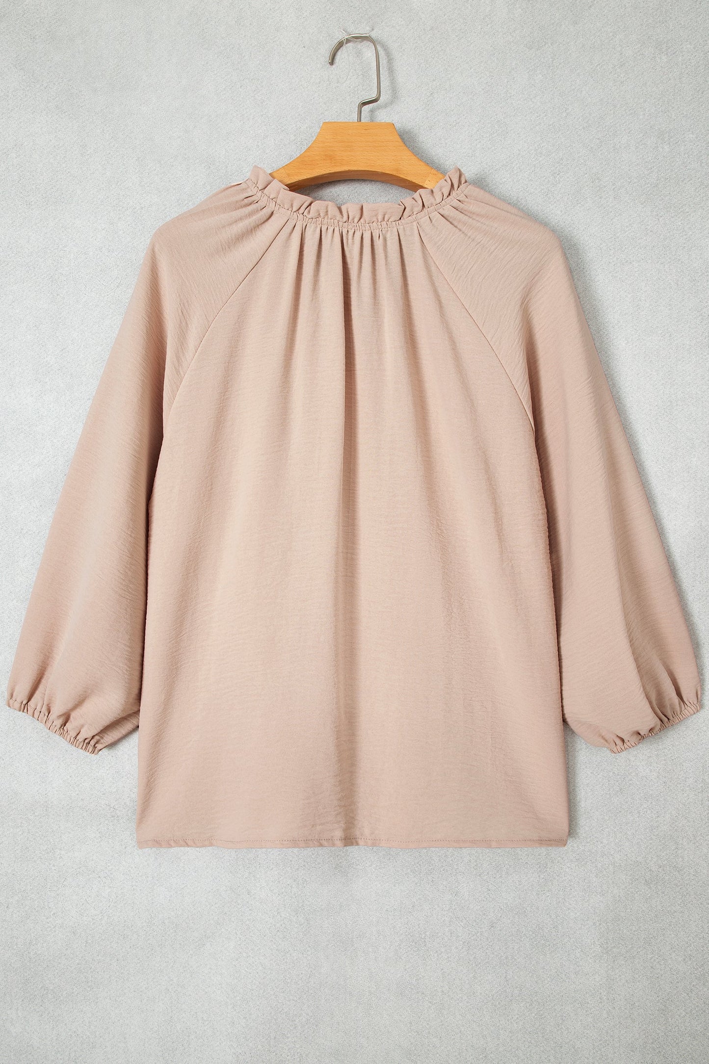 Solid Gathered Cuff 3/4 Sleeve V-Neck Blouse