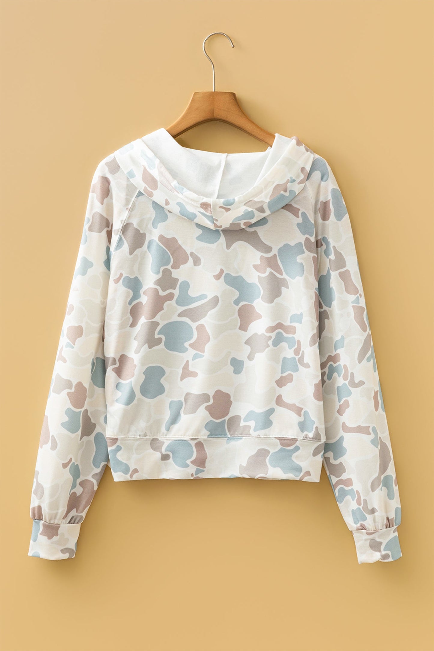 Camo Long Sleeve Hooded Pullover Top