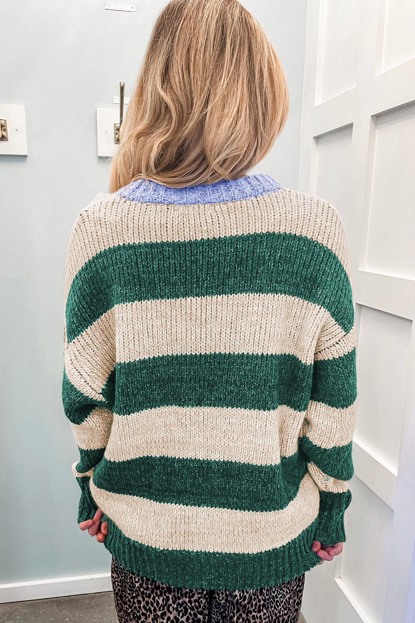 Stripe Colorblock Drop Shoulder Pullover Sweater