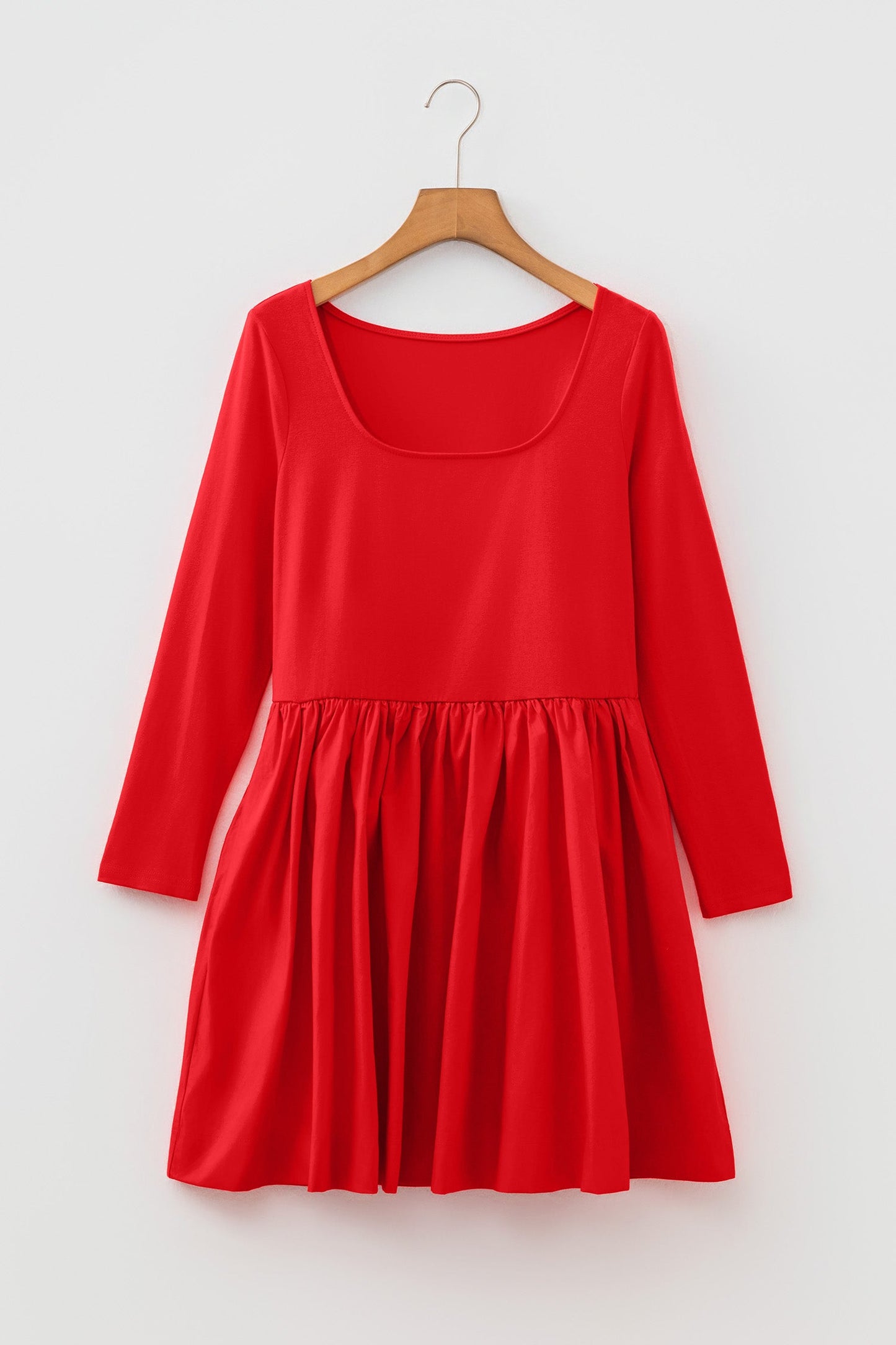 Solid Scoop Neck Long Sleeve Mini Dress