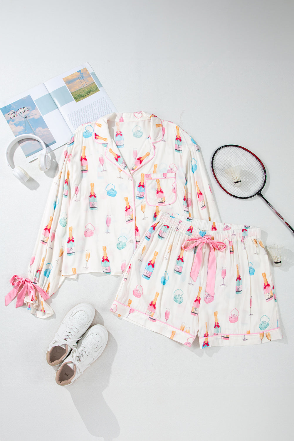 Plus Size Valentine Champagne Bow Tie Pajama Set