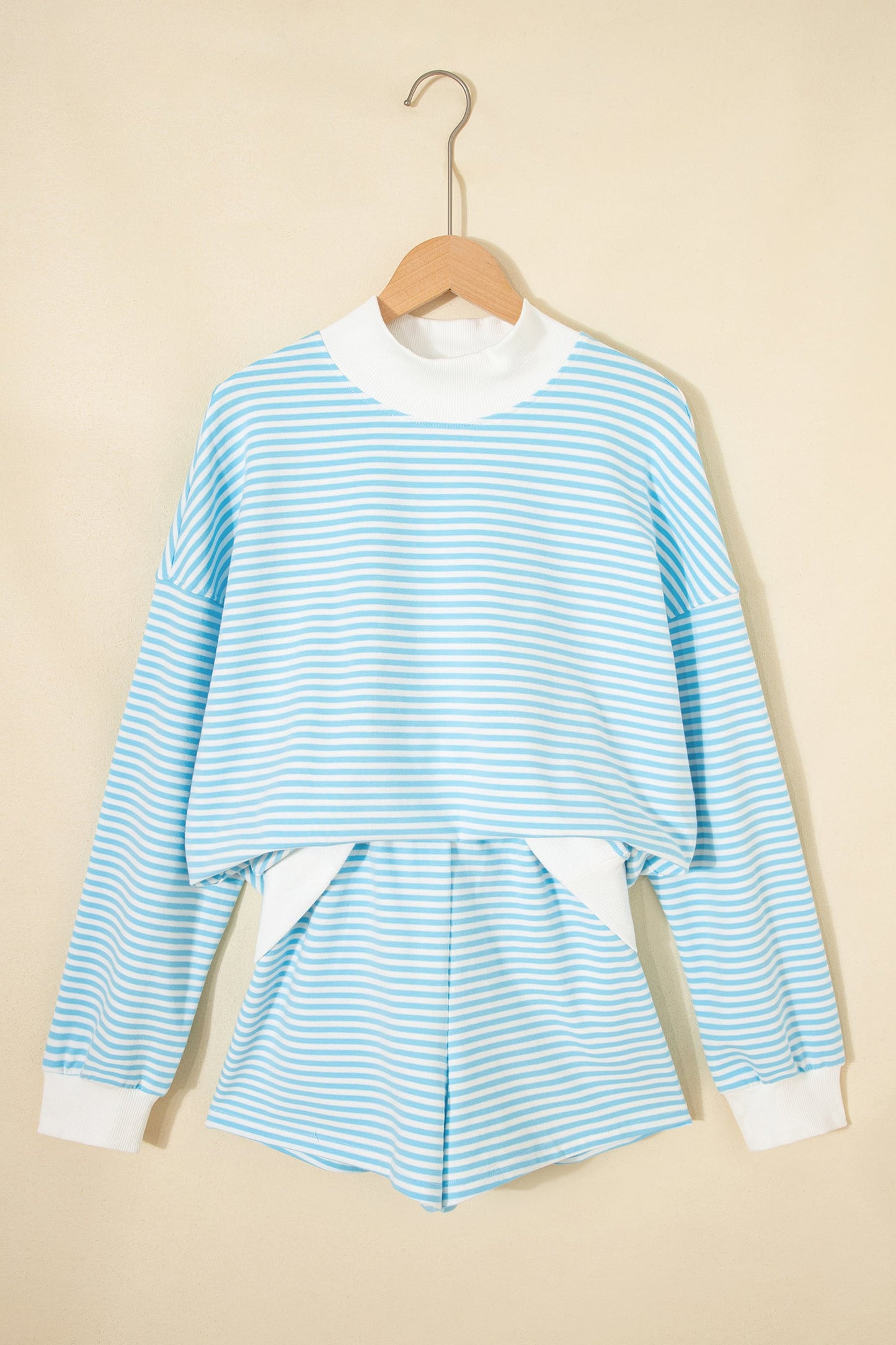 Stripe Oversized Mock Neck Sweatshirt & Shorts Set