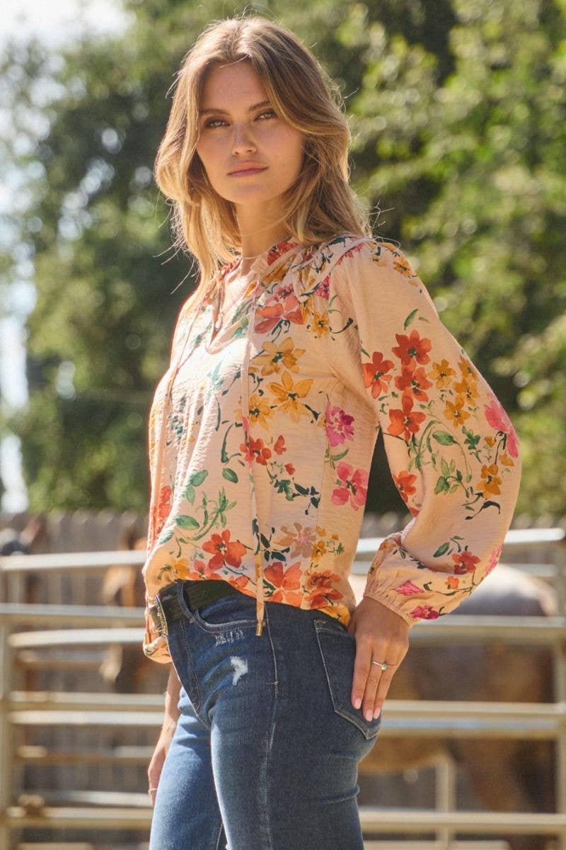 Floral Printed Long Sleeve Blouse - small and large remaining