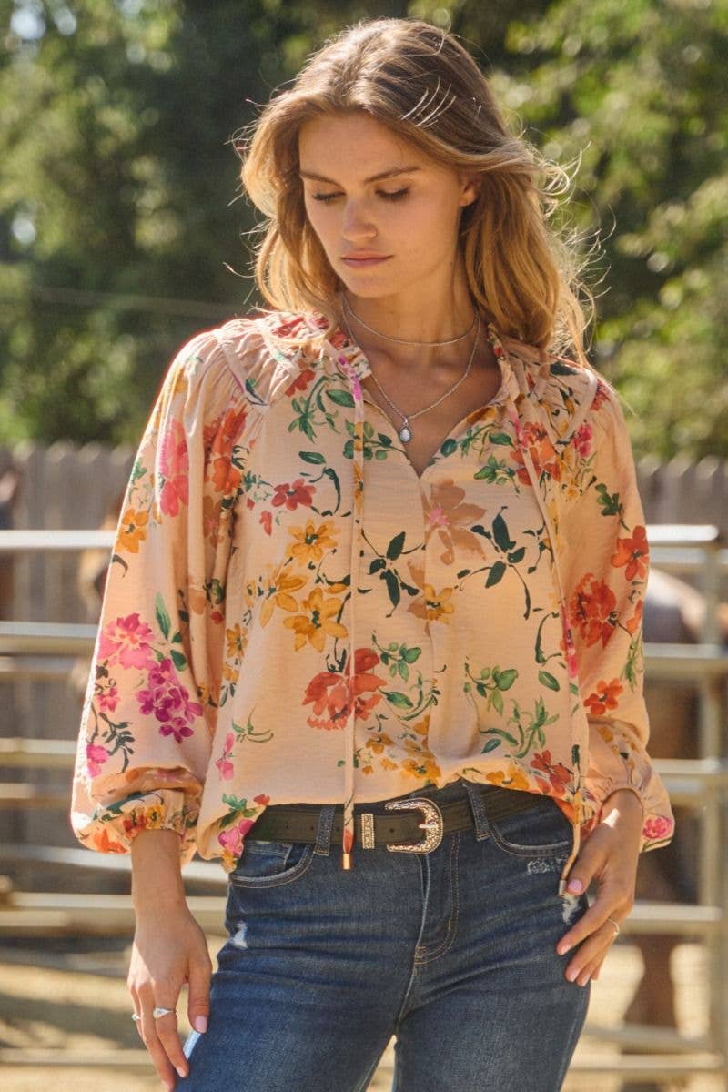Floral Printed Long Sleeve Blouse - small and large remaining