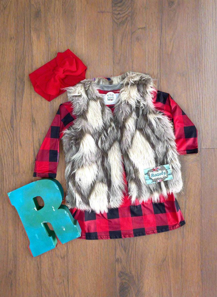 Girls' Red and Black Buffalo Plaid Dress – Holiday Staple | Versatile Western Style Dress