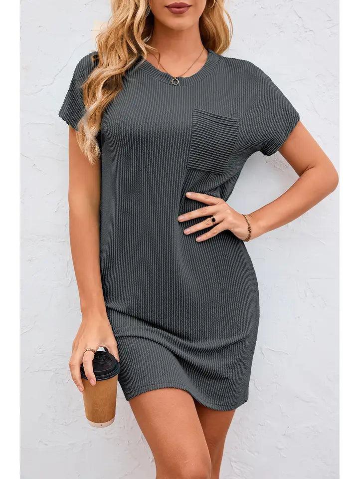 Women's Ribbed Short Sleeve Dress- TWO COLORS