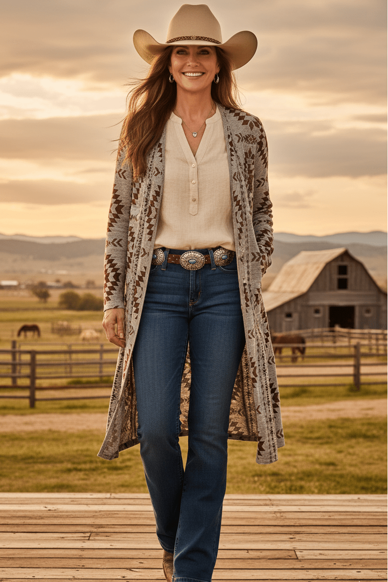 Haley Tribal Print Long Sleeve Duster
