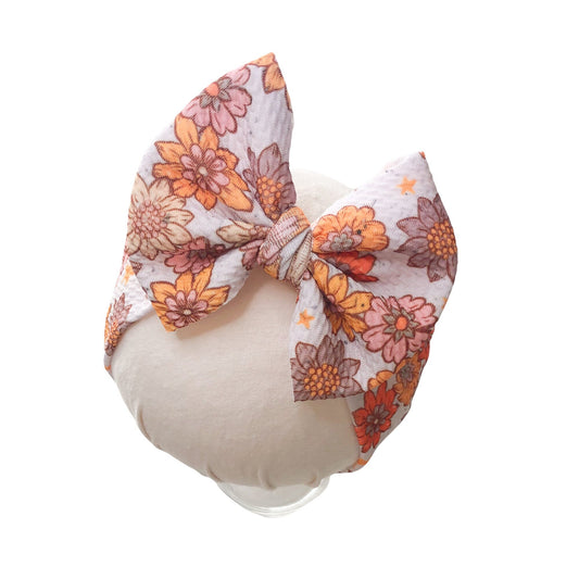 Neutral Boho Floral Baby Headwrap Bow