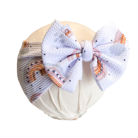 Neutral Boho Rainbows Headwrap Bow