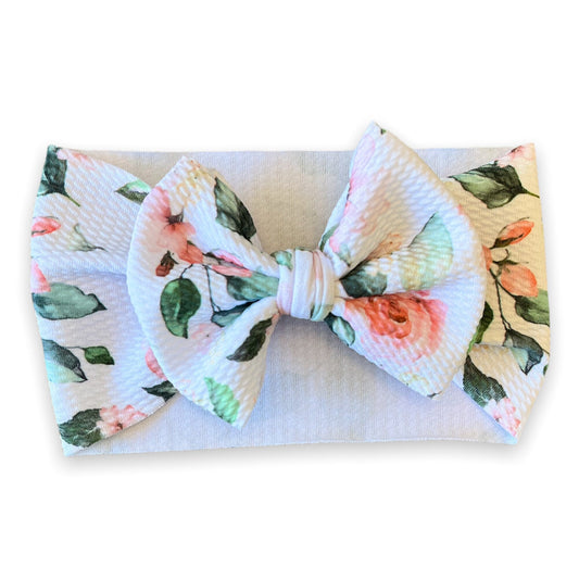 Pink and Olive Roses Headwrap Bow