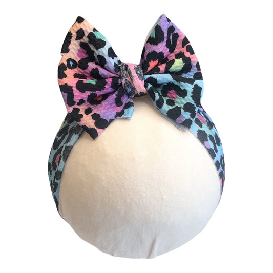 Rainbow Cheetah Headwrap Bow