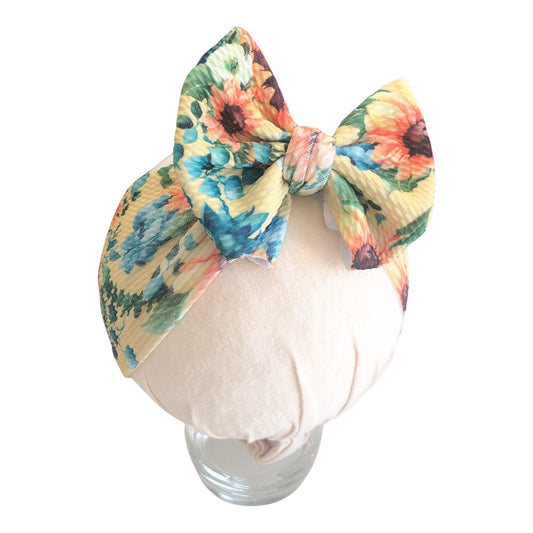 Sunflowers with Blue Floral Headwrap Bow