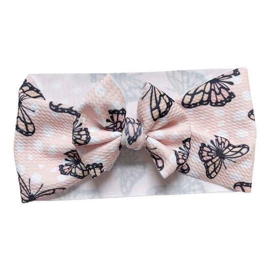Pink Polka Dot Butterfly Baby Headwrap Bow